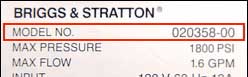 Electric Pressure Washer Model Number Location