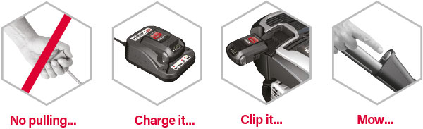 InStart - No pulling - Charge it - Clip it - Mow