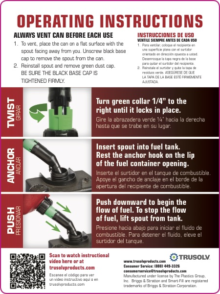 Smart-Fill operating instructions Operating Instructions for gas can