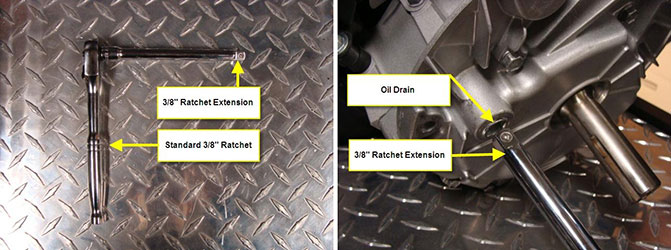 Oil Drain Location and Appropriate Ratchet for Horizontal Shaft Engines