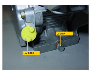 Oil Drain Location and Low Oil Fill on a Vertical Shaft Engine