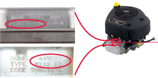 Emplacement de numéro de modèle de moteur de tondeuse autoportée