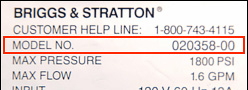 Electric Pressure Washer Model Number Location