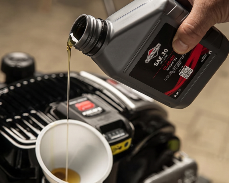 Briggs & Stratton Classic engine oil in use